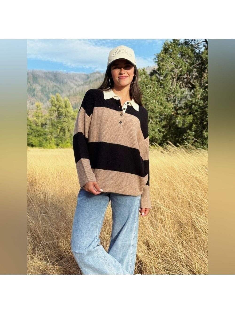 The Workshop Small Black Brown Stripped Sweater Oversized - Picture 11 of 14